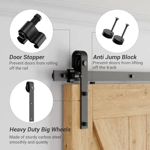 CCJH 5.5FT Sliding Barn Door Hardware Kit for Single Wooden Door | Heavy Duty Steel Track System thumbnail 7