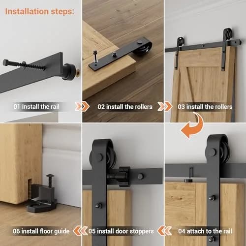 CCJH 5.5FT Sliding Barn Door Hardware Kit for Single Wooden Door | Heavy Duty Steel Track System thumbnail 8