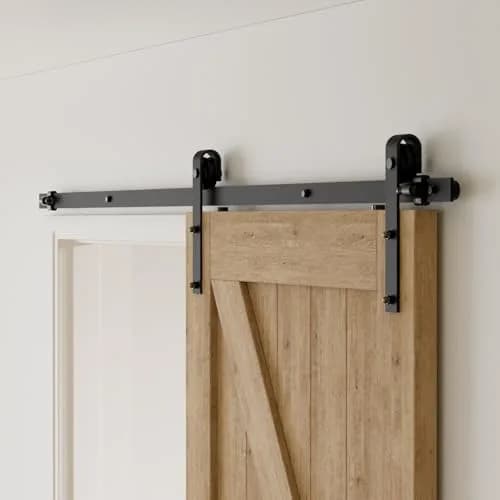 CCJH 5.5FT Sliding Barn Door Hardware Kit for Single Wooden Door | Heavy Duty Steel Track System thumbnail 9