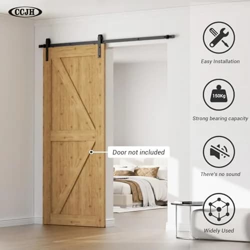 CCJH 5.5FT Sliding Barn Door Hardware Kit for Single Wooden Door | Heavy Duty Steel Track System thumbnail 2