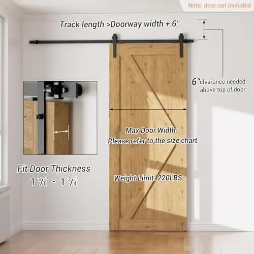 CCJH 5.5FT Sliding Barn Door Hardware Kit for Single Wooden Door | Heavy Duty Steel Track System thumbnail 3