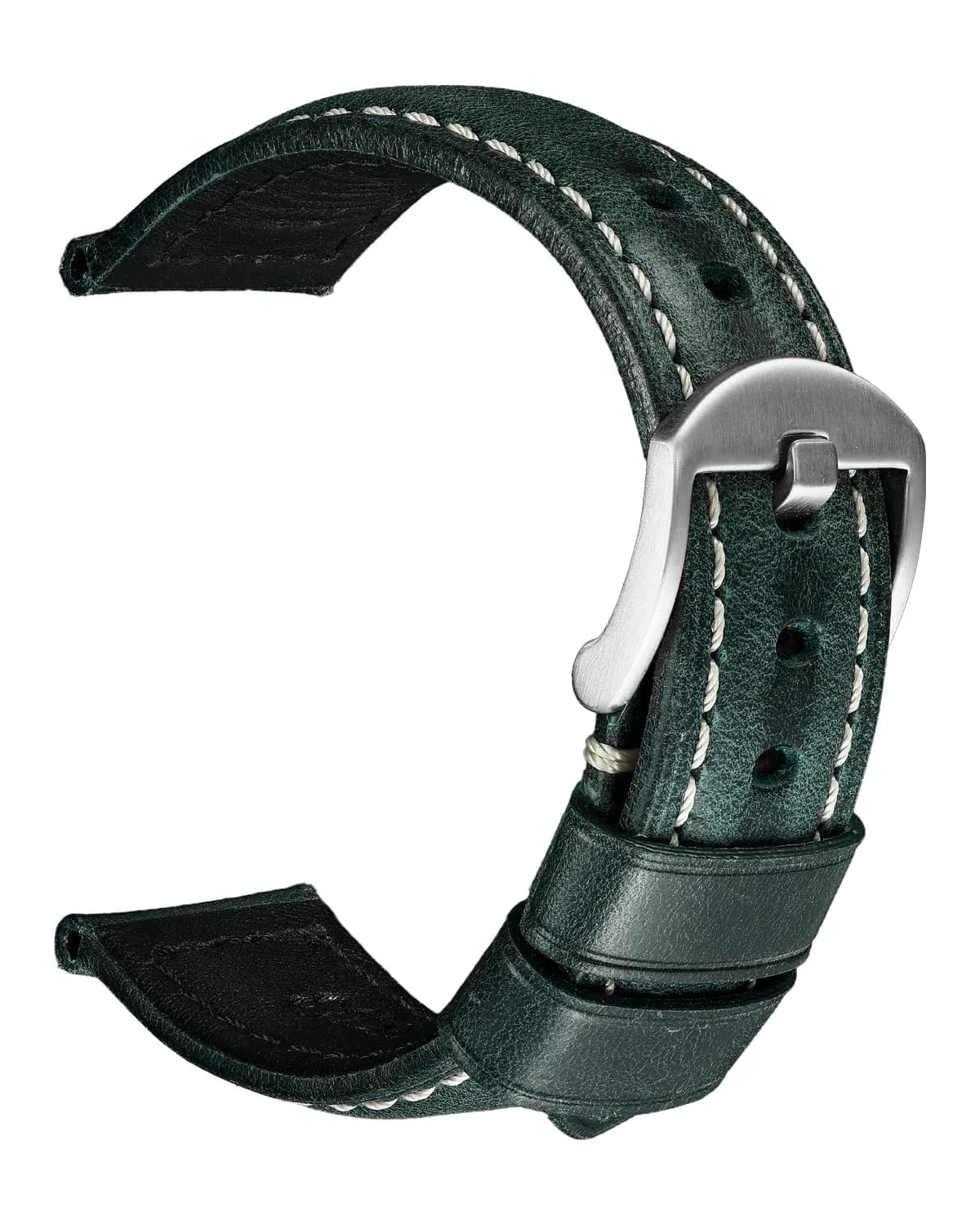 REZERO Leather Watch Bands, Thickened Vintage Strap 22mm | Classic Oil-Waxed Leather — Teal Blue/Silver / 20mm
