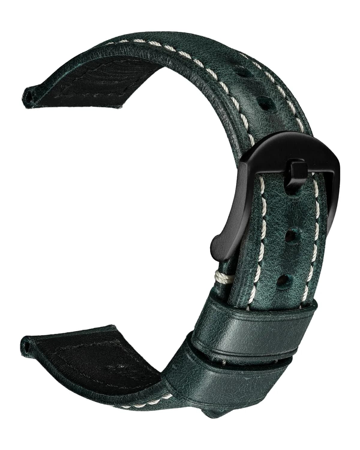 REZERO Leather Watch Bands, Thickened Vintage Strap 22mm | Classic Oil-Waxed Leather — Teal Blue/Black / 20mm