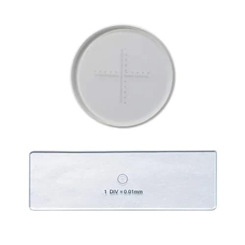 MUHWA 0.1mm High Precision Ocular Micrometer + 0.01mm Stage Micrometer | Optical Glass, 2 Items thumbnail 1