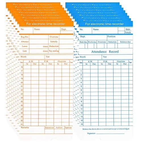 Flexzion Monthly Time Cards 270 Pack | 7.4 x 3.3 Inch Blue/Orange 6-Column Electronic Time Clock Cards thumbnail 5