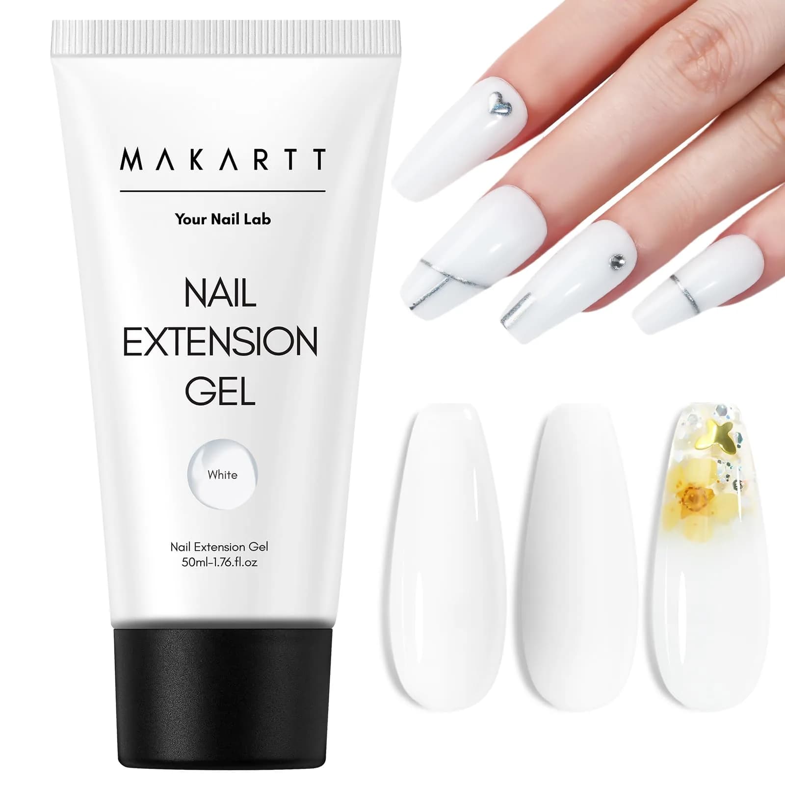 Makartt Poly Nail Gel 50ML Natural Pink Gel Builder | Thick Formula for Easy Sculpting — Bright White