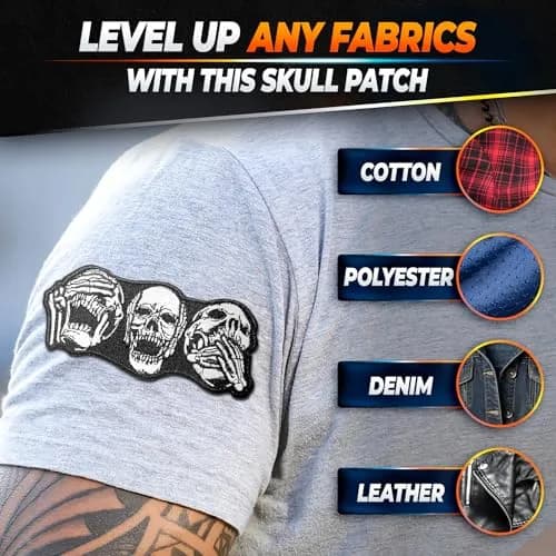 Reluen Skull Biker Patches for Vests, 8.99 x 4 cm (3.54 x 1.57 in) | Iron-On & Sew-On Embroidered Polyester Cotton thumbnail 6