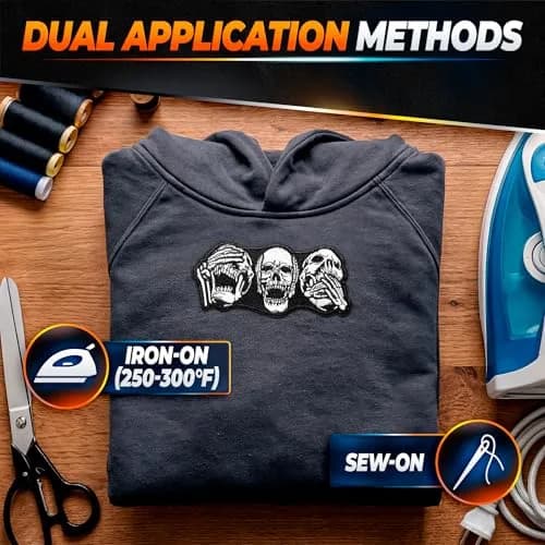 Reluen Skull Biker Patches for Vests, 8.99 x 4 cm (3.54 x 1.57 in) | Iron-On & Sew-On Embroidered Polyester Cotton thumbnail 7