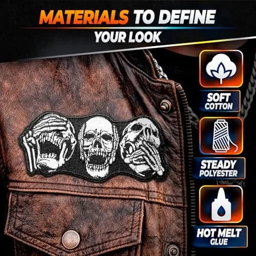 Reluen Skull Biker Patches for Vests, 8.99 x 4 cm (3.54 x 1.57 in) | Iron-On & Sew-On Embroidered Polyester Cotton thumbnail 3