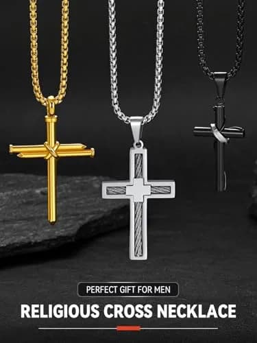 FaithHeart Nail Cross Necklace for Men, Gold Cross Pendant 54mm x 35mm | Stainless Steel Christian Jewelry thumbnail 9