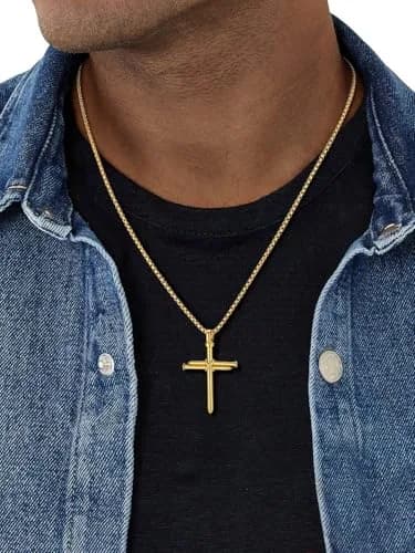 FaithHeart Nail Cross Necklace for Men, Gold Cross Pendant 54mm x 35mm | Stainless Steel Christian Jewelry thumbnail 3