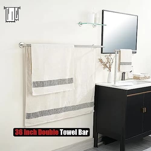 JQK Double Bath Towel Bar 39 Inch (99 cm) Brushed Stainless Steel | Wall Mount Holder for Bathroom thumbnail 5