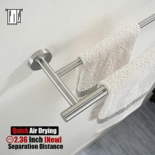 JQK Double Bath Towel Bar 39 Inch (99 cm) Brushed Stainless Steel | Wall Mount Holder for Bathroom thumbnail 6