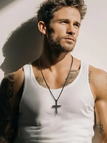 FaithHeart Black Cross Necklace for Men | Stainless Steel Pendant with Box Chain (54mm x 35mm) thumbnail 3