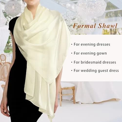 RIIQIICHY Women Shawls and Wraps for Evening Dresses 70.8"L x 35.4"W Ivory Silk Scarf Formal Silky Pashmina for Weddings thumbnail 4