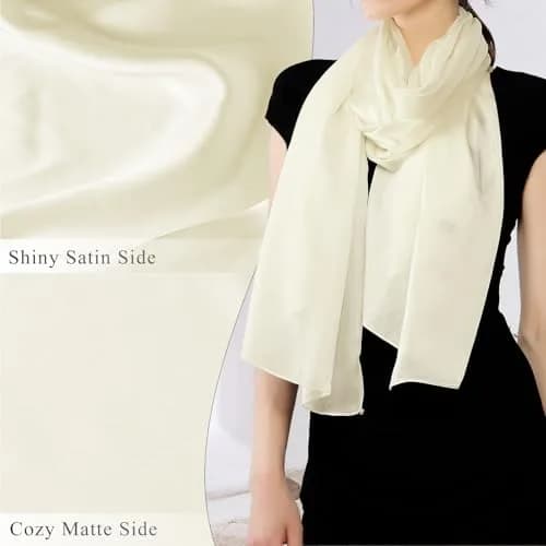 RIIQIICHY Women Shawls and Wraps for Evening Dresses 70.8"L x 35.4"W Ivory Silk Scarf Formal Silky Pashmina for Weddings thumbnail 5