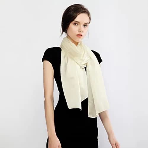 RIIQIICHY Women Shawls and Wraps for Evening Dresses 70.8"L x 35.4"W Ivory Silk Scarf Formal Silky Pashmina for Weddings thumbnail 6