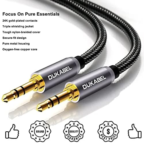 DUKABEL 3.5mm AUX Cable Male to Male 1.22m (4 Ft) | Nylon Braided Stereo Audio Cord thumbnail 4
