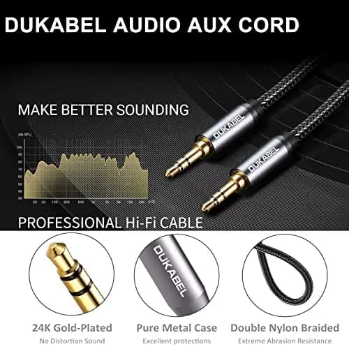 DUKABEL 3.5mm AUX Cable Male to Male 1.22m (4 Ft) | Nylon Braided Stereo Audio Cord thumbnail 2
