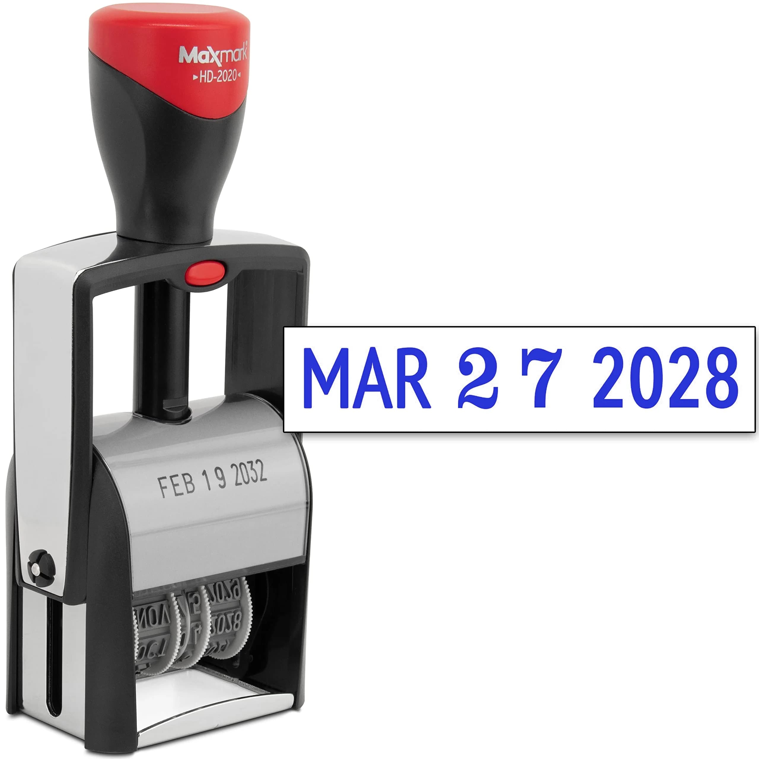 MaxMark Heavy Duty Date Stamp with 12-Year Band, Large 3/16" Date Size, Blue Ink | Steel Frame Construction