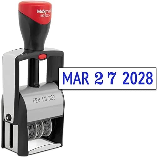 MaxMark Heavy Duty Date Stamp with 12-Year Band, Large 3/16" Date Size, Blue Ink | Steel Frame Construction thumbnail 1