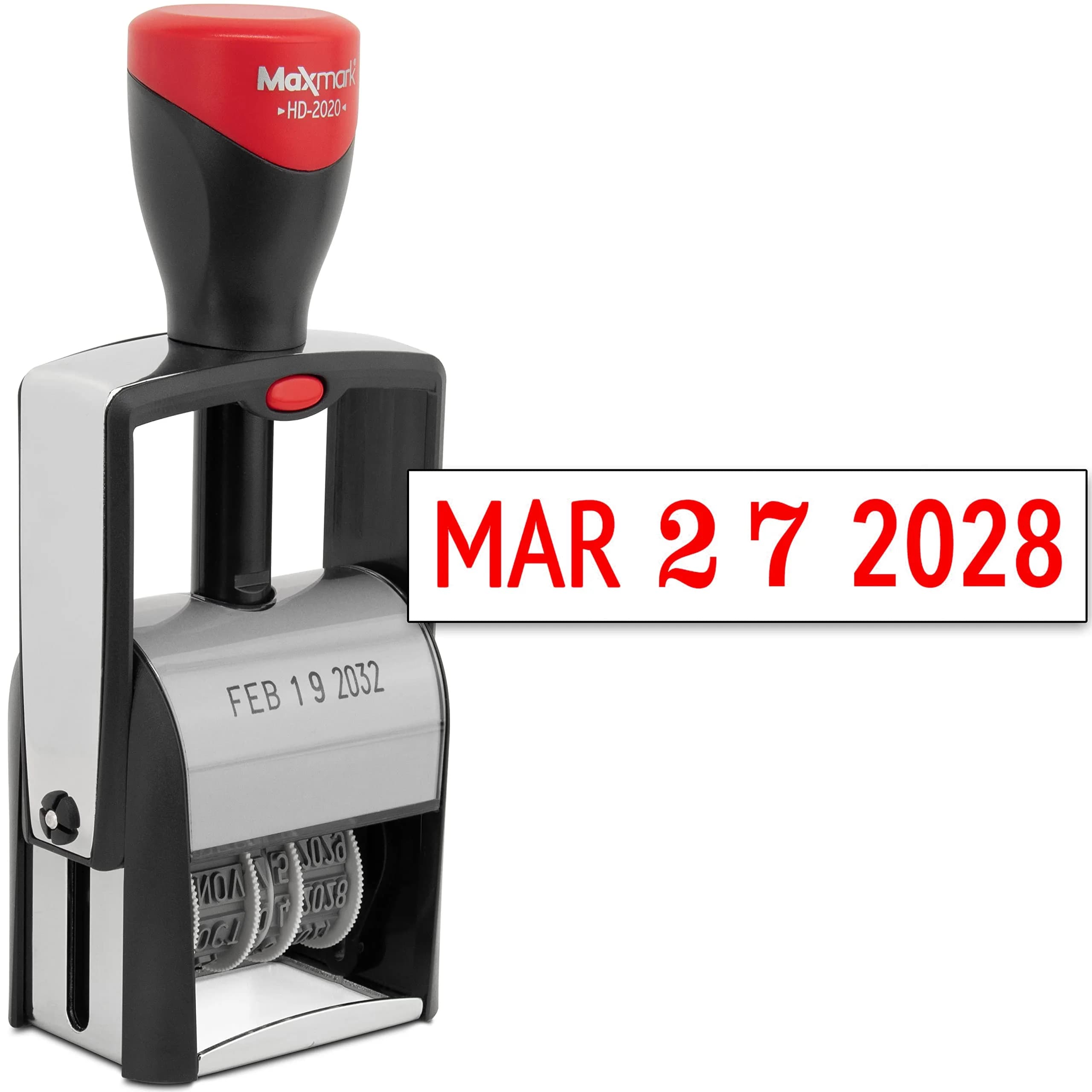 MaxMark Heavy Duty Date Stamp with 12-Year Band, Red Ink | Large 3/16" Date Size