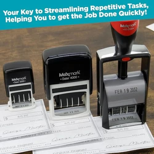 MaxMark Heavy Duty Date Stamp with 12-Year Band, Red Ink | Large 3/16" Date Size thumbnail 4