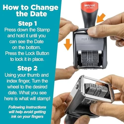 MaxMark Heavy Duty Date Stamp with 12-Year Band, Red Ink | Large 3/16" Date Size thumbnail 5