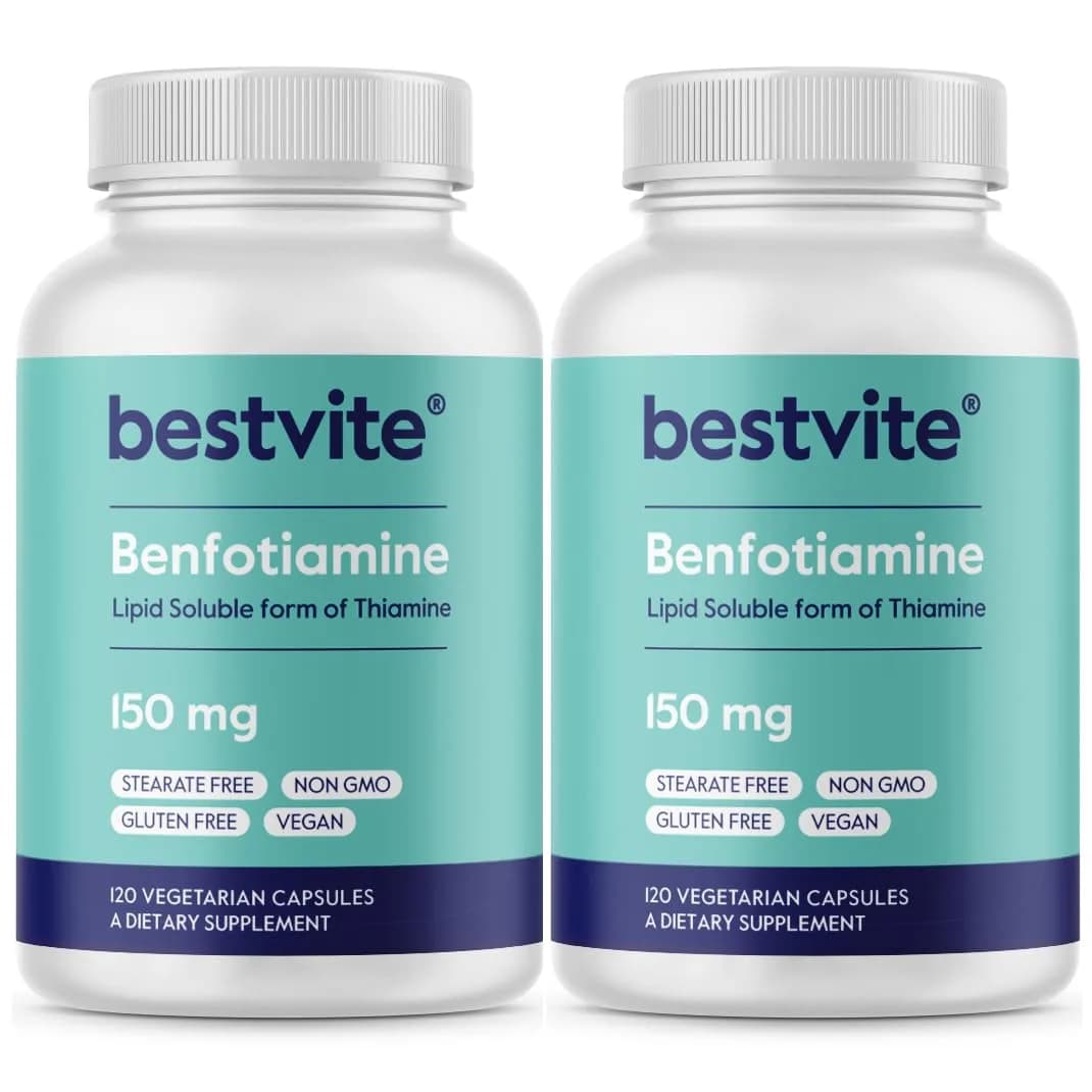BESTVITE Benfotiamine 150mg (240 Veg Caps) (120x2) - No Stearates - Vegan | Supports Circulation & Nervous System