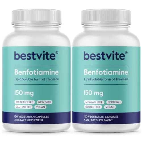 BESTVITE Benfotiamine 150mg (240 Veg Caps) (120x2) - No Stearates - Vegan | Supports Circulation & Nervous System thumbnail 1