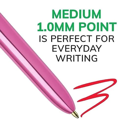 BIC 4 Color Shine Retractable Ballpoint Pen | 1.0 mm Medium Point, Pink Metallic Barrels, 3-Count Pack thumbnail 3