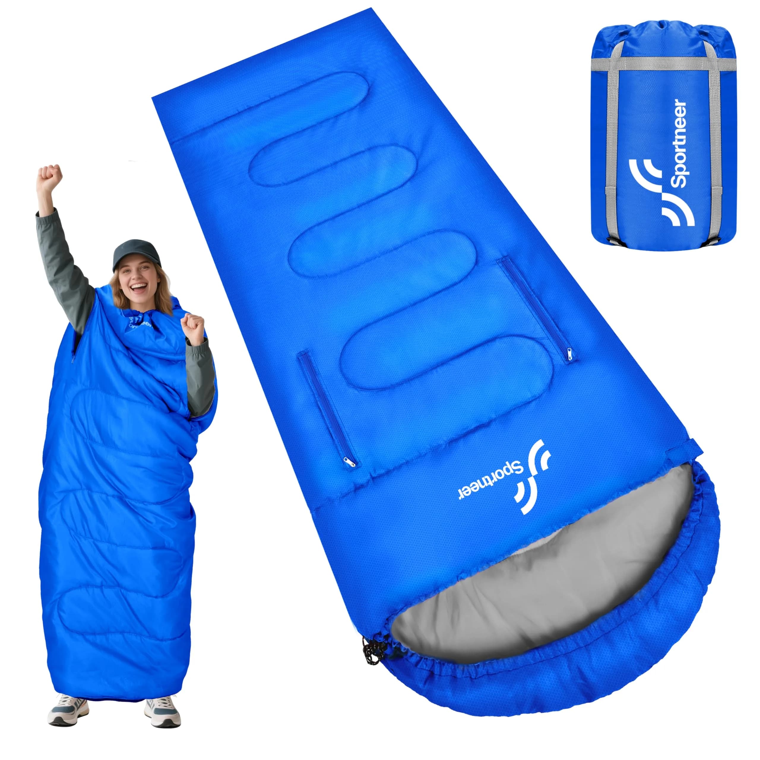 Sportneer Wearable Sleeping Bag for Adults & Kids | Waterproof to 32°F, Compact & Warm for Camping, Stadiums, Travel, Backpacking & Car Use
