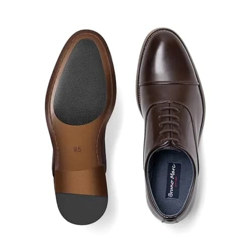 Bruno Marc Men's Formal Dress Shoes Dark Brown 13 | Classic Cap-Toe Oxford with Latex Cushioned Footbed thumbnail 6