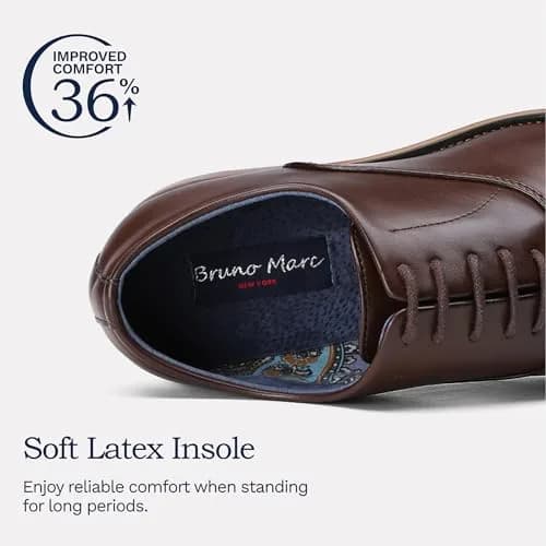 Bruno Marc Men's Formal Dress Shoes Dark Brown 13 | Classic Cap-Toe Oxford with Latex Cushioned Footbed thumbnail 7