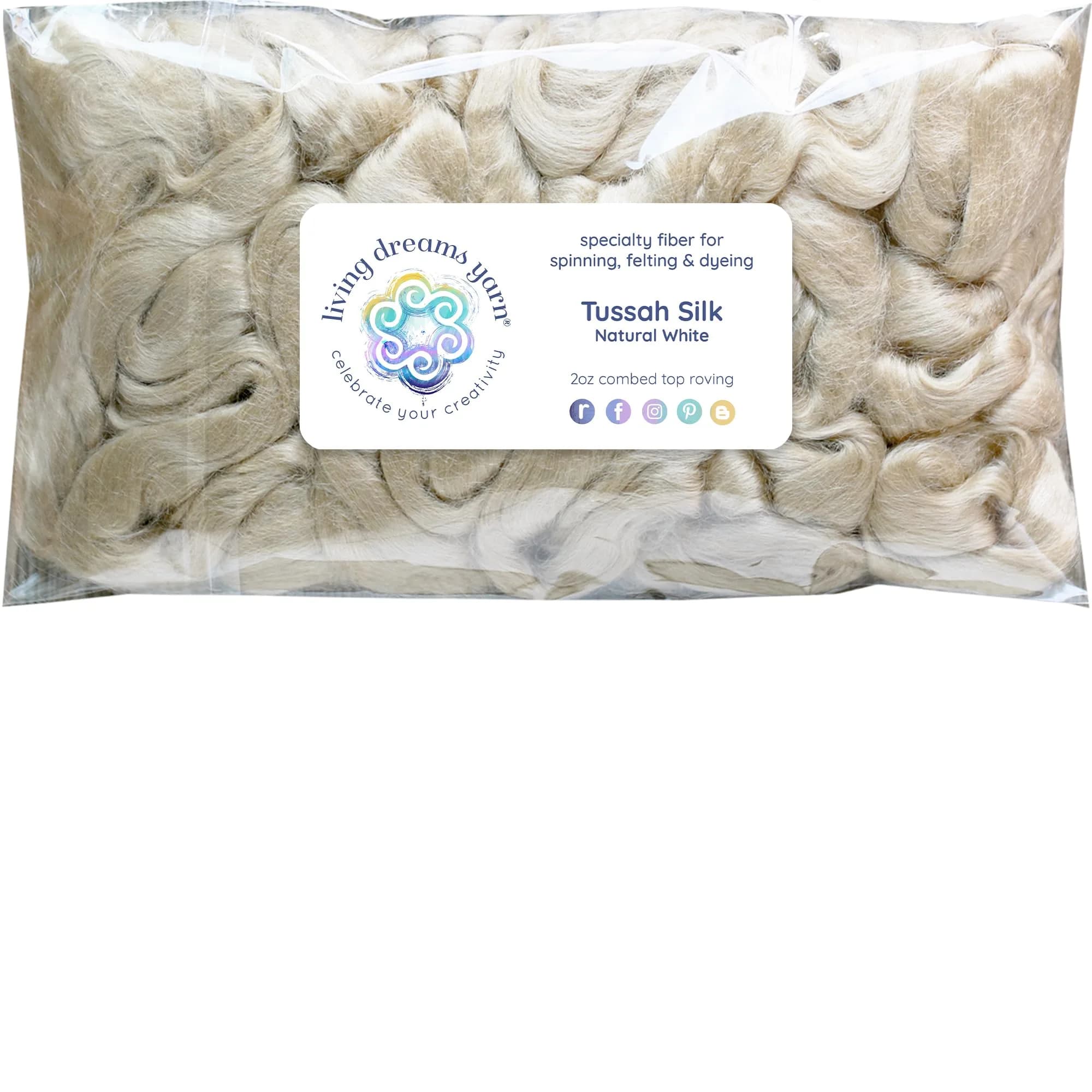 Living Dreams Yarn Bright White Tussah Silk Fiber for Soap Making & Felting | Premium Grade 50g — Tussah - Natural White