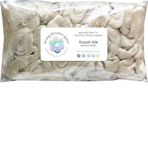 Living Dreams Yarn Natural White Tussah Silk Fiber for Soap Making Spinning Blending Felting | Premium Grade, 50g thumbnail 1