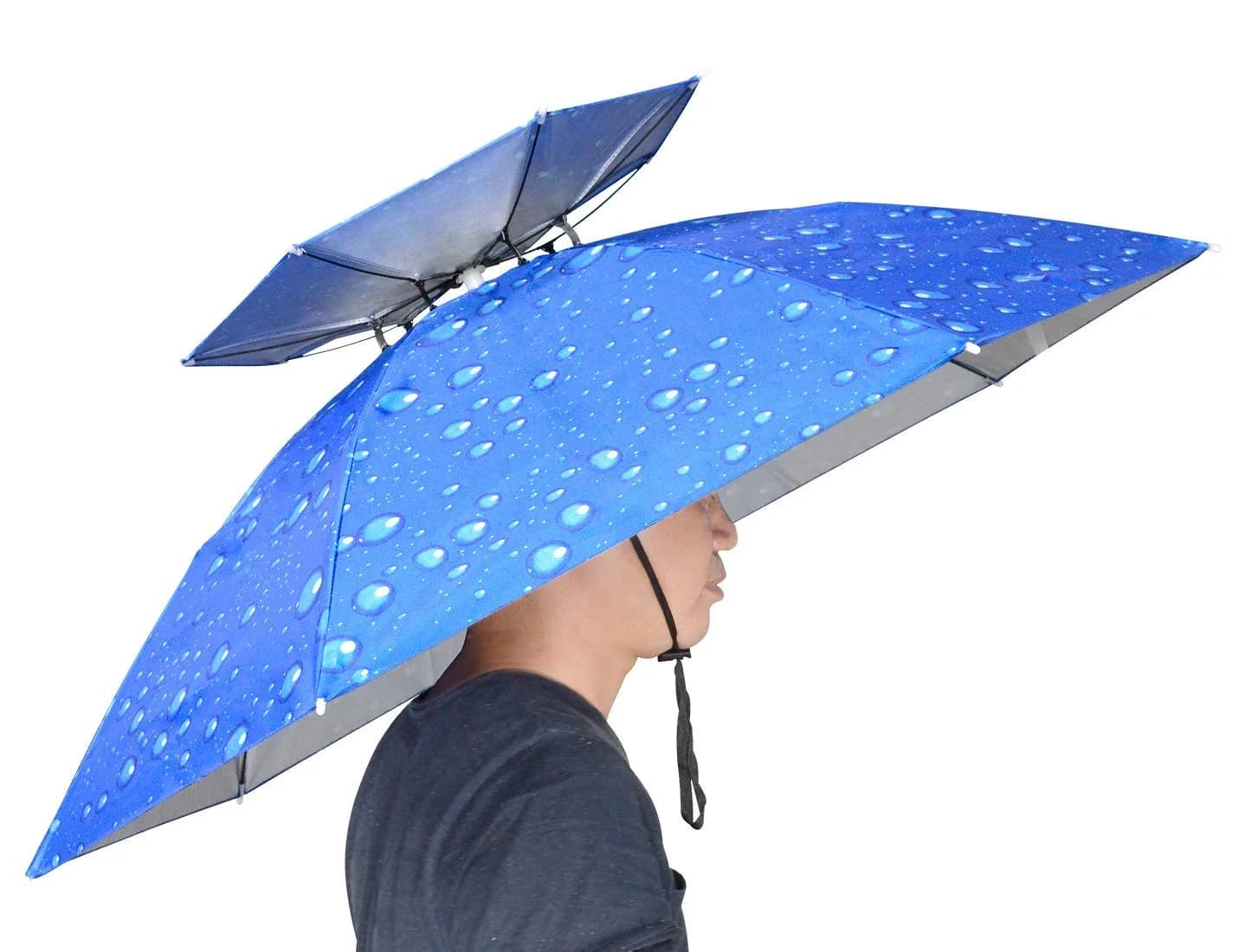 NEW-Vi 95 cm (37.4") Double Layer Folding Compact UV Wind Protection Umbrella Hat | Hands-Free for Fishing & Gardening