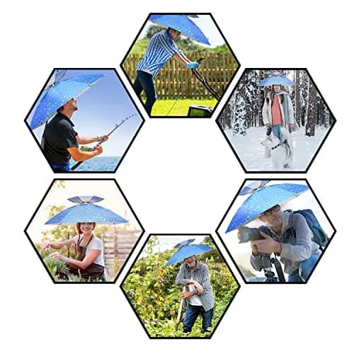 NEW-Vi 95 cm (37.4") Double Layer Folding Compact UV Wind Protection Umbrella Hat | Hands-Free for Fishing & Gardening thumbnail 7