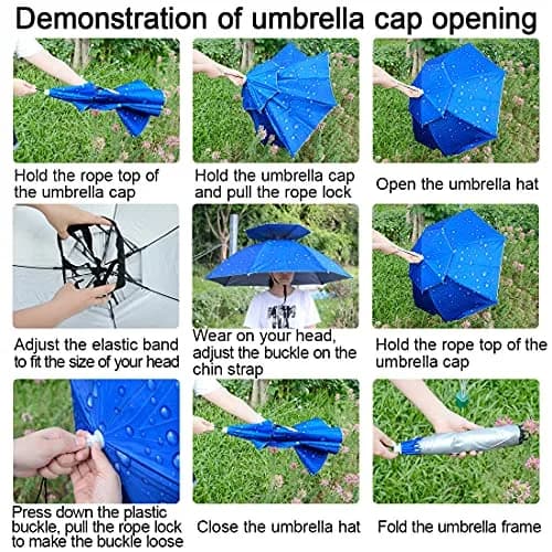 NEW-Vi 95 cm (37.4") Double Layer Folding Compact UV Wind Protection Umbrella Hat | Hands-Free for Fishing & Gardening thumbnail 3