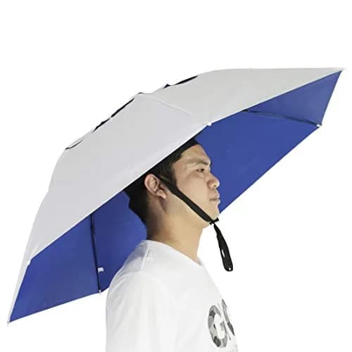NEW-Vi Fishing Umbrella Hat Silver/Blue | 95cm (37.4") Wide Brim, Hands-Free Sun & Rain Protection thumbnail 1