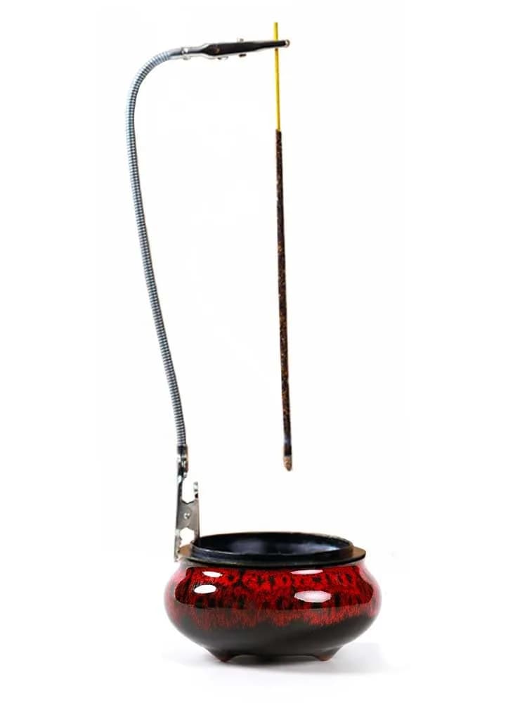 LamDawn Fambe Red Ceramic Incense Burner with Calabash Holder | Meditation & Relaxation