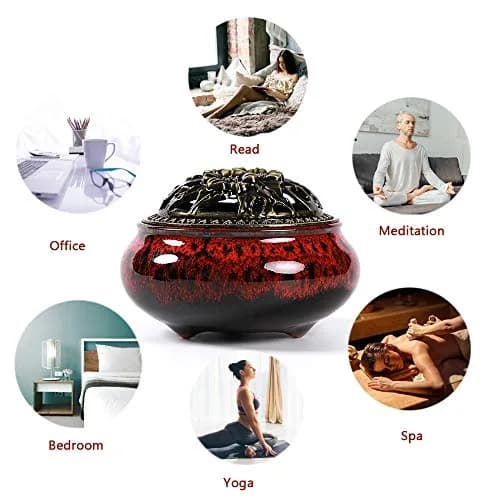 LamDawn Fambe Red Ceramic Incense Burner with Calabash Holder | Meditation & Relaxation thumbnail 4