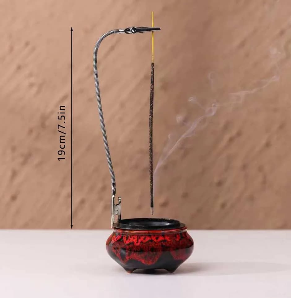 LamDawn Fambe Red Ceramic Incense Burner with Calabash Holder | Meditation & Relaxation thumbnail 7
