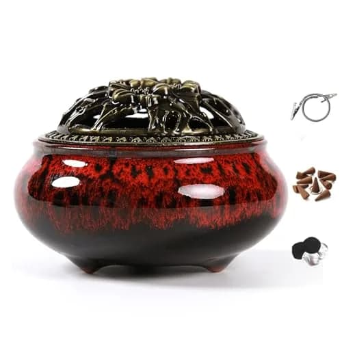 LamDawn Fambe Red Ceramic Incense Burner with Calabash Holder | Meditation & Relaxation thumbnail 8