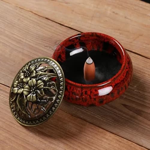 LamDawn Fambe Red Ceramic Incense Burner with Calabash Holder | Meditation & Relaxation thumbnail 10