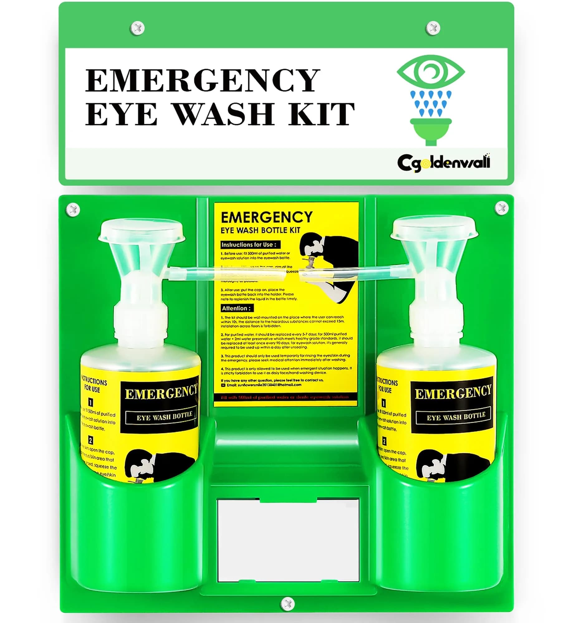 CGOLDENWALL Emergency Eye Wash Station Kit with 2 x 16.9oz Bottles & Mirror | Wall Mounted or Portable Safety - main product image