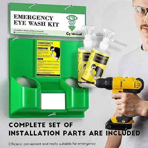 CGOLDENWALL Emergency Eye Wash Station Kit with 2 x 16.9oz Bottles & Mirror | Wall Mounted or Portable Safety thumbnail 5