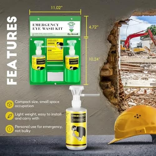 CGOLDENWALL Emergency Eye Wash Station Kit with 2 x 16.9oz Bottles & Mirror | Wall Mounted or Portable Safety thumbnail 2