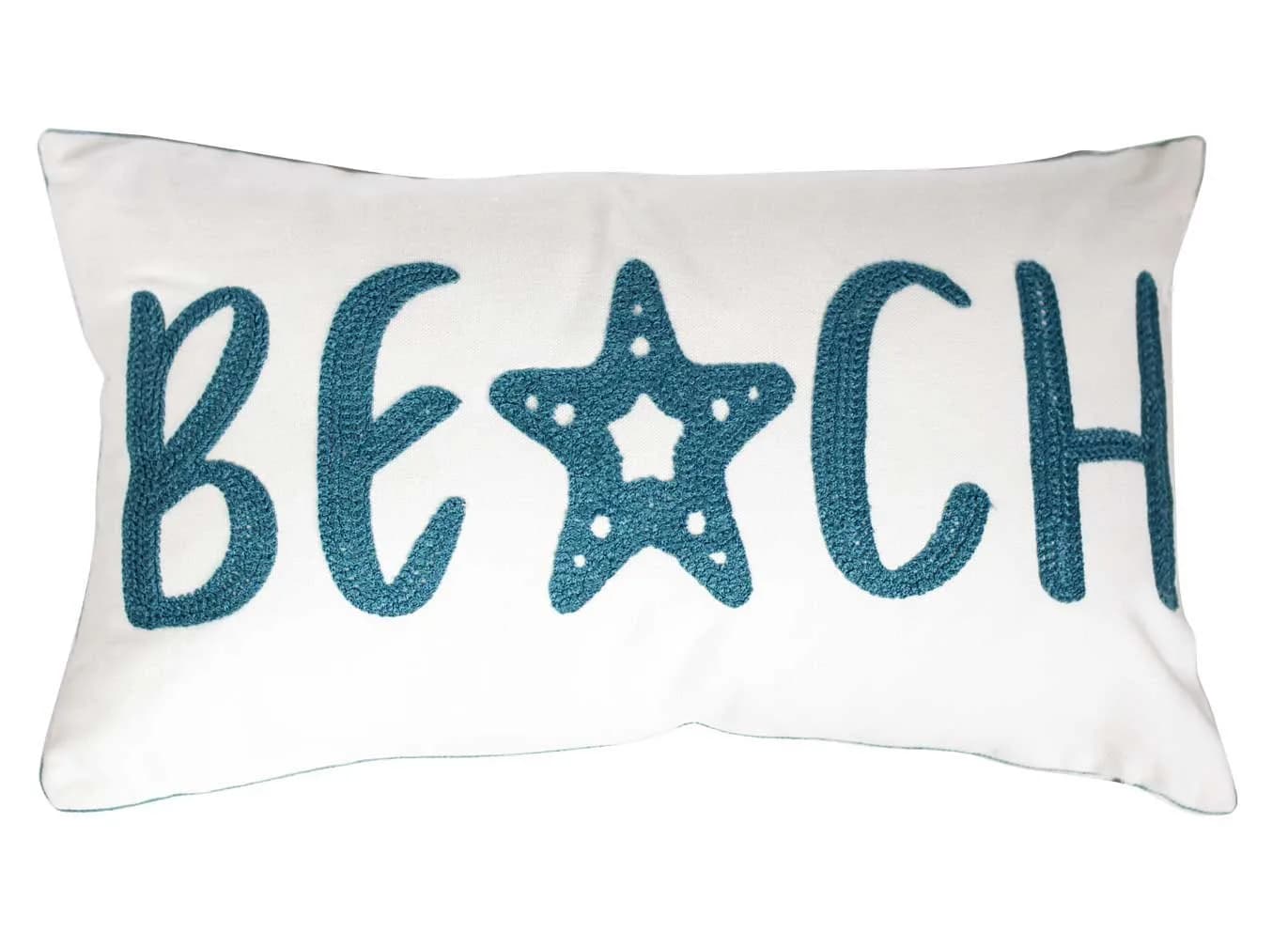 DECOPOW Embroidered Beach Throw Pillow Cover 20" x 12" | Nautical Style Decor - main product image