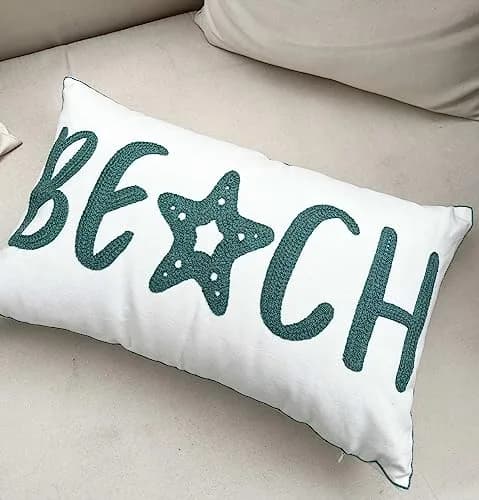 DECOPOW Embroidered Beach Throw Pillow Cover 20" x 12" | Nautical Style Decor thumbnail 2